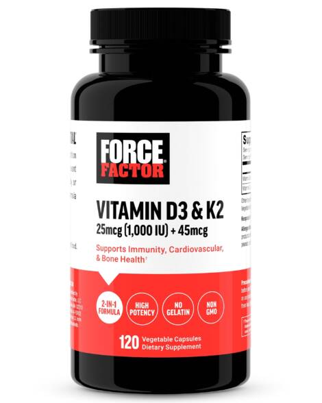 Force Factor Vitamin D3 + K2 (25 mcg D3 / 45 mcg K2) 120 CAPS